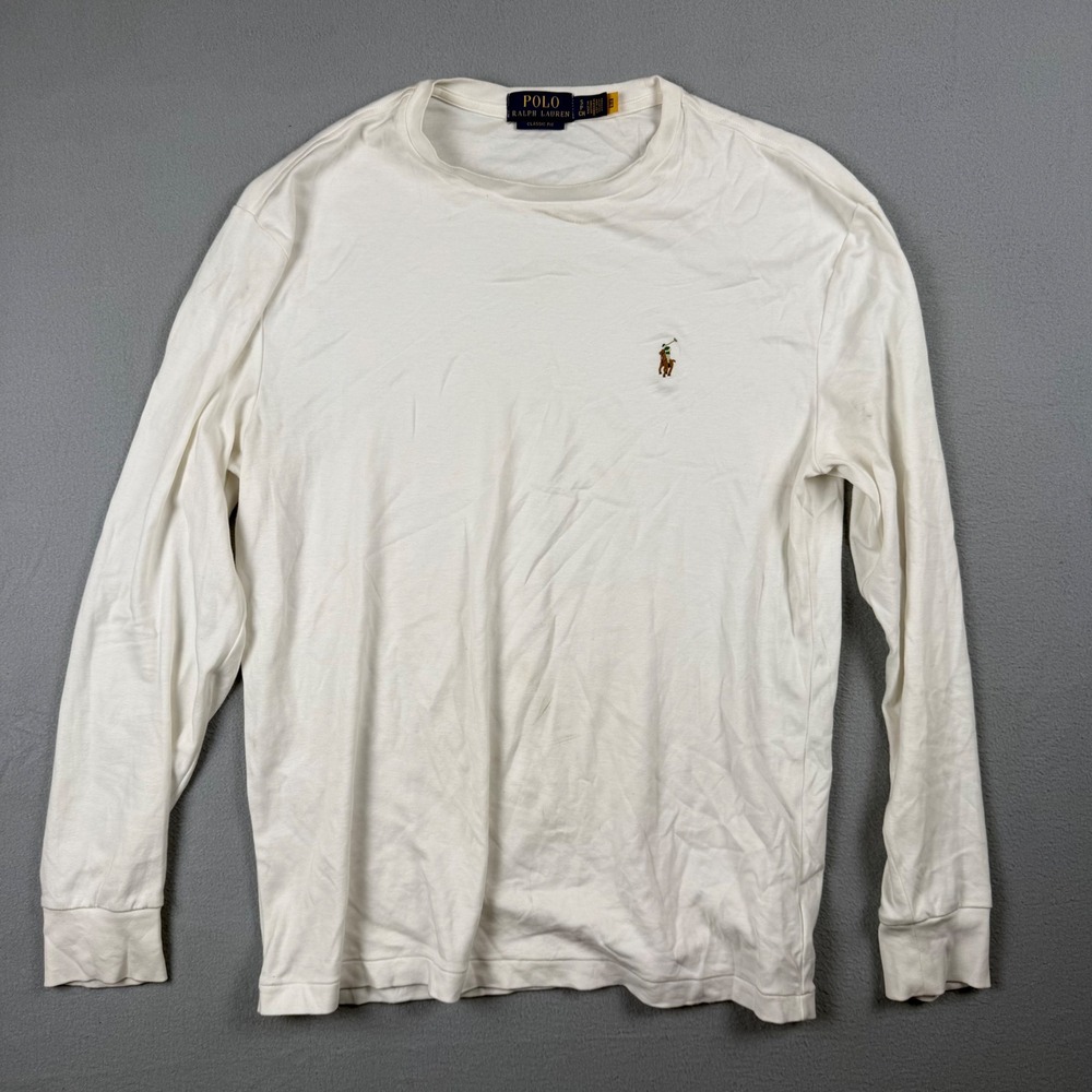 Polo Ralph Lauren Classic Fit White Long Sleeve T-Shirt Mens Small Pony Logo